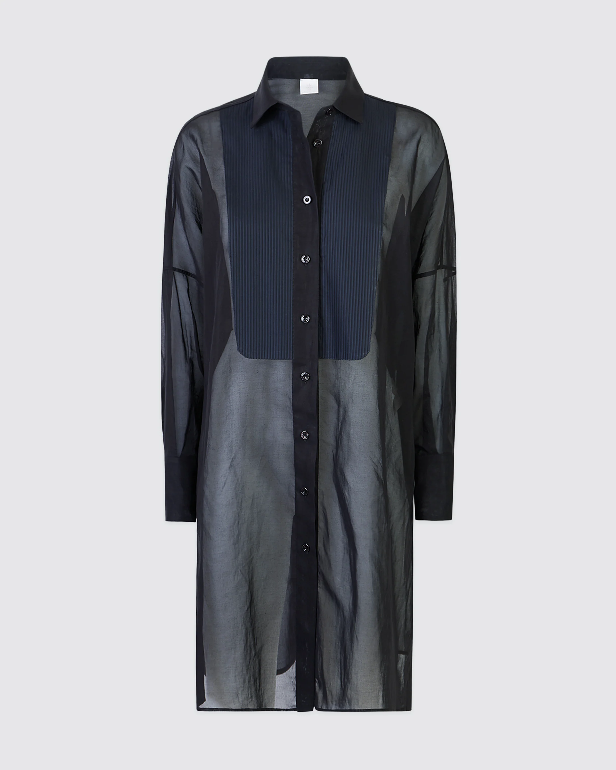 Camicia Lunga in Garza di Cotone con Plastron - Image 5
