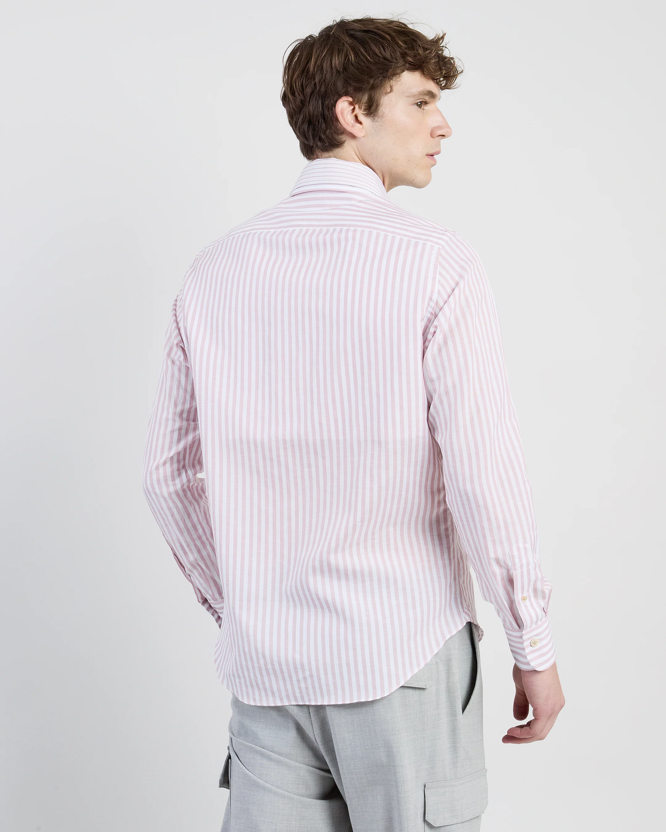 Camicia Dandy in Cotone e Lino a Righe con Doppio Collo - Image 2