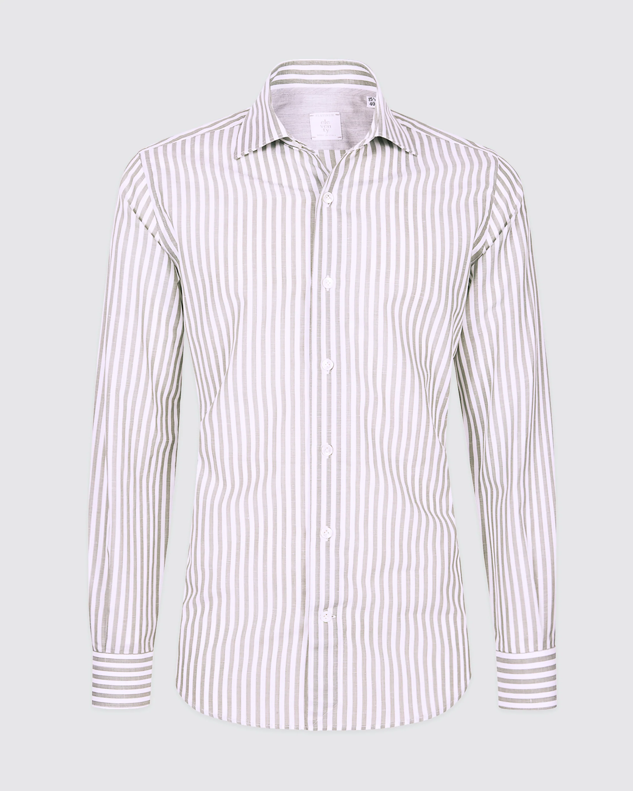 Camicia Slim Fit in Cotone e Lino a Righe da Uomo - Image 4
