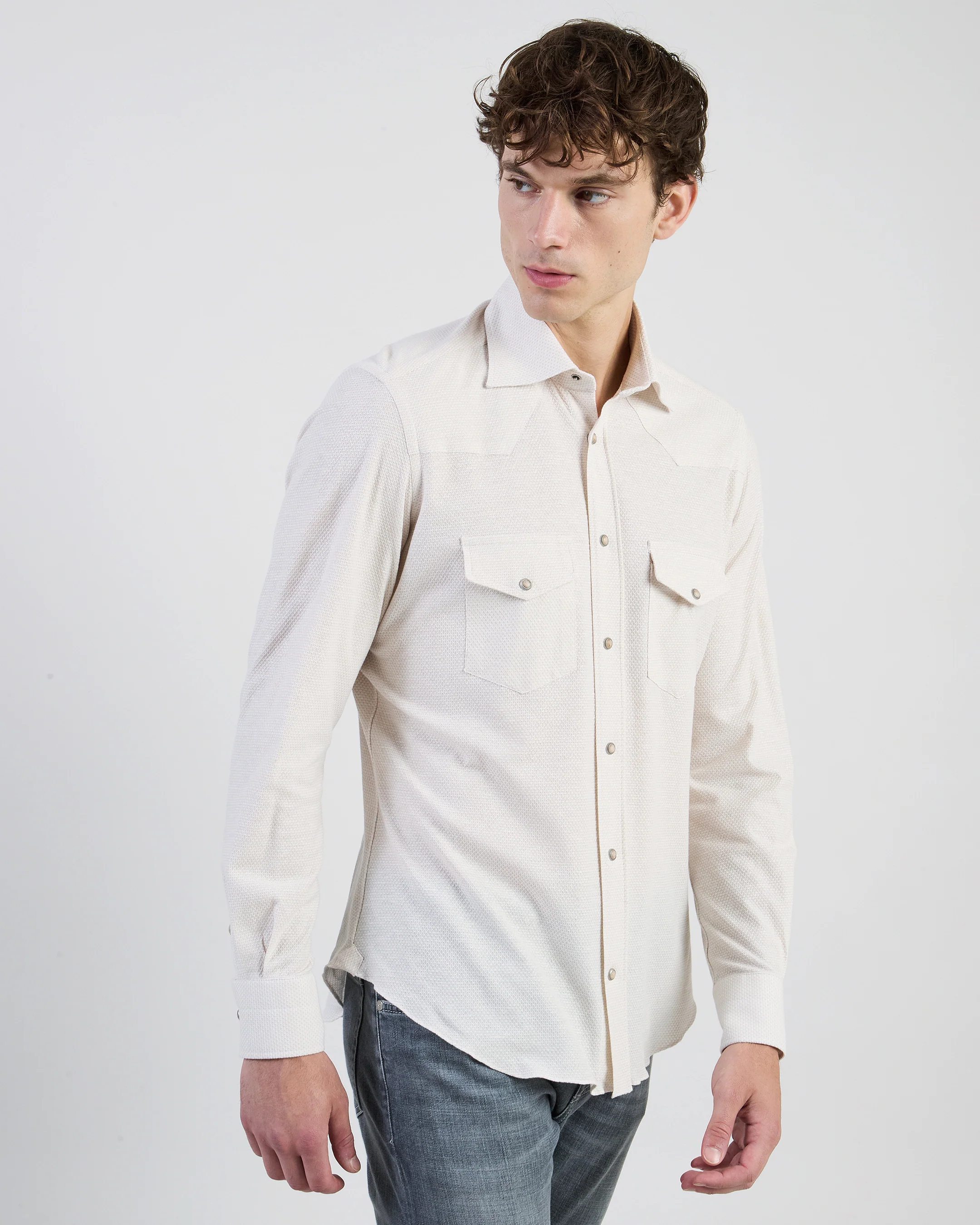 Camicia Texas Slim Fit in Jersey di Cotone e Lino