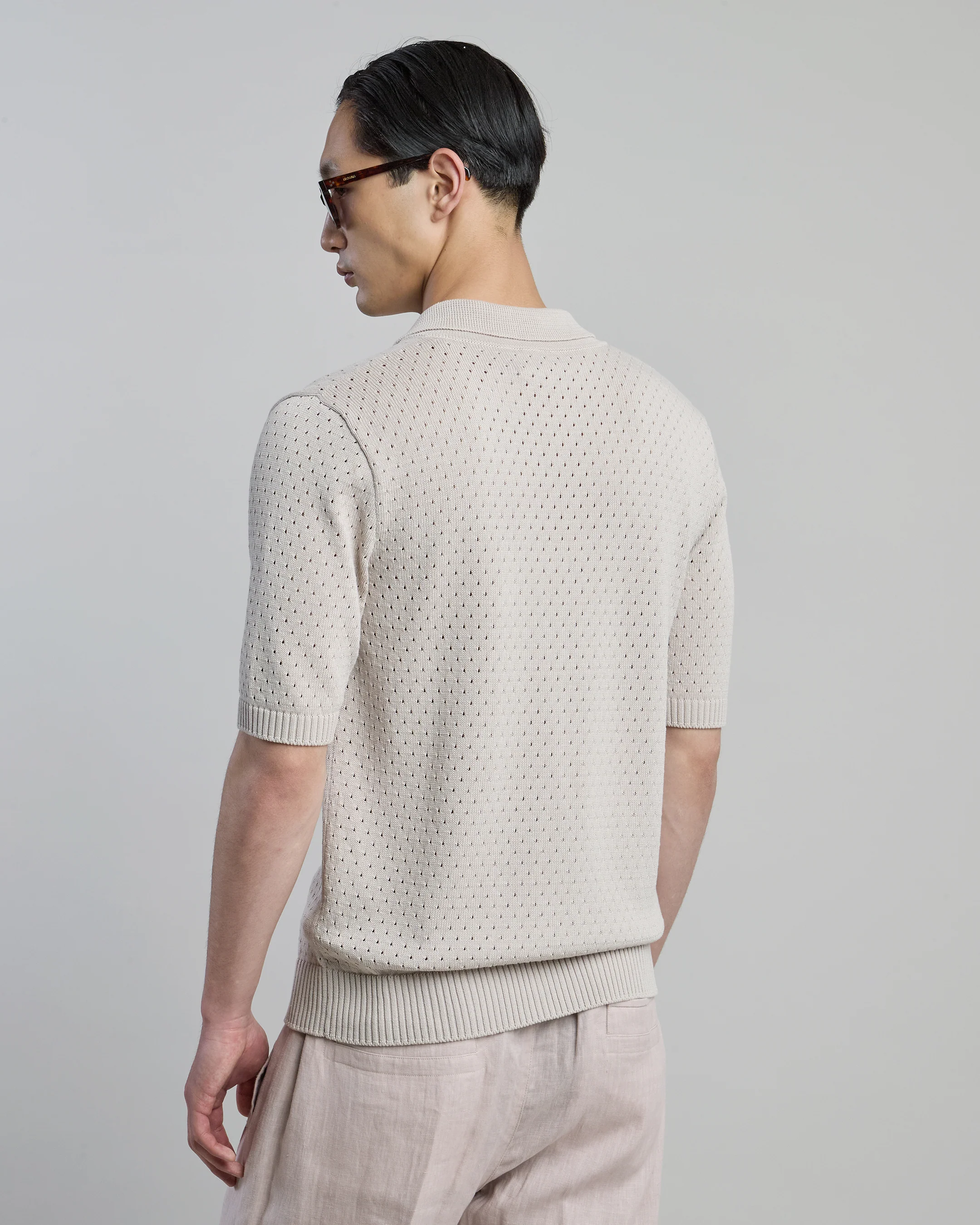 Camicia in Maglia di Cotone Traforata a Mezza Manica - Image 2