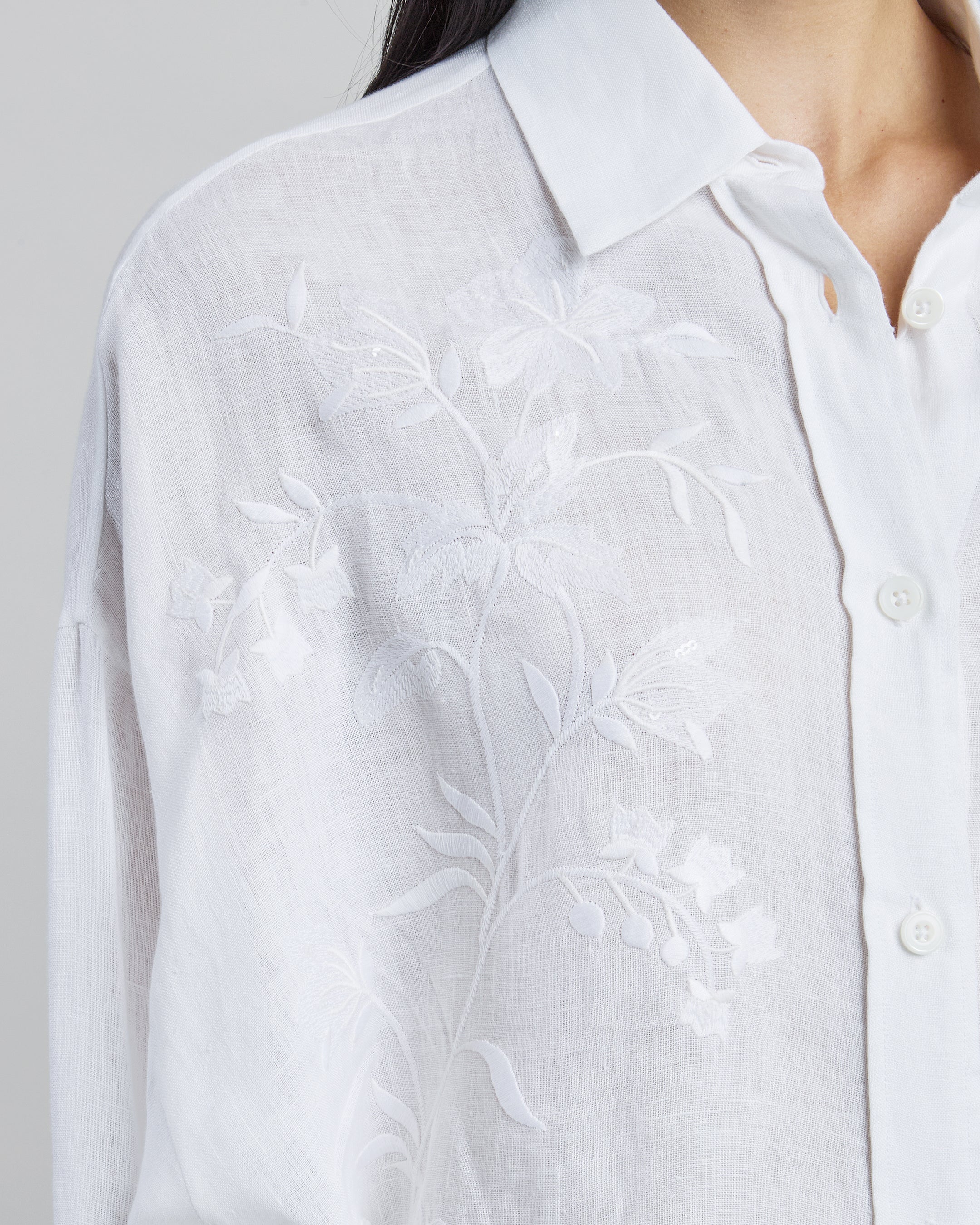 Camicia in Lino con Ricamo e Tinto in Pezza da Donna - Image 3