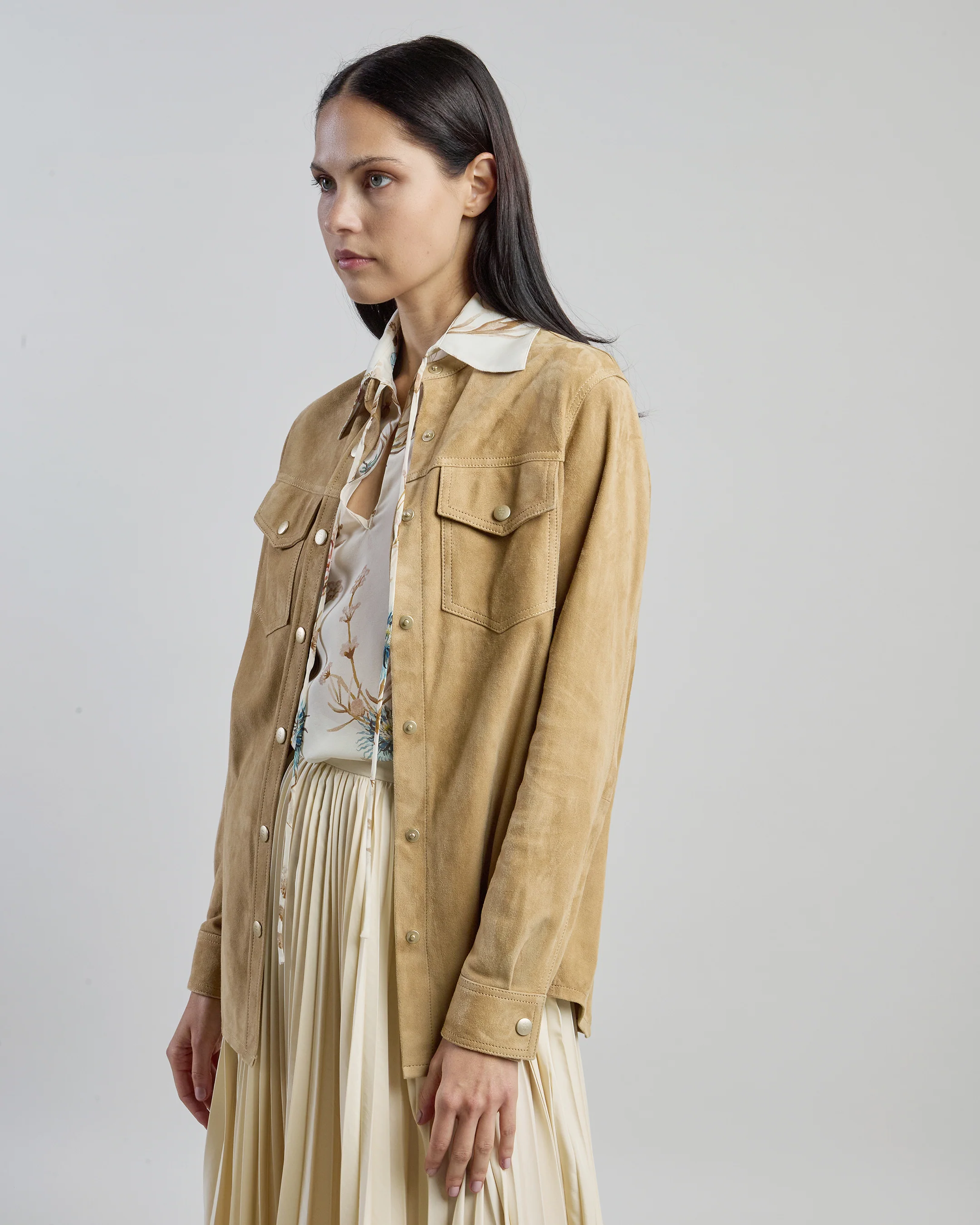 Camicia in Suede Donna in Pelle di Agnello Stile Texano - Image 4