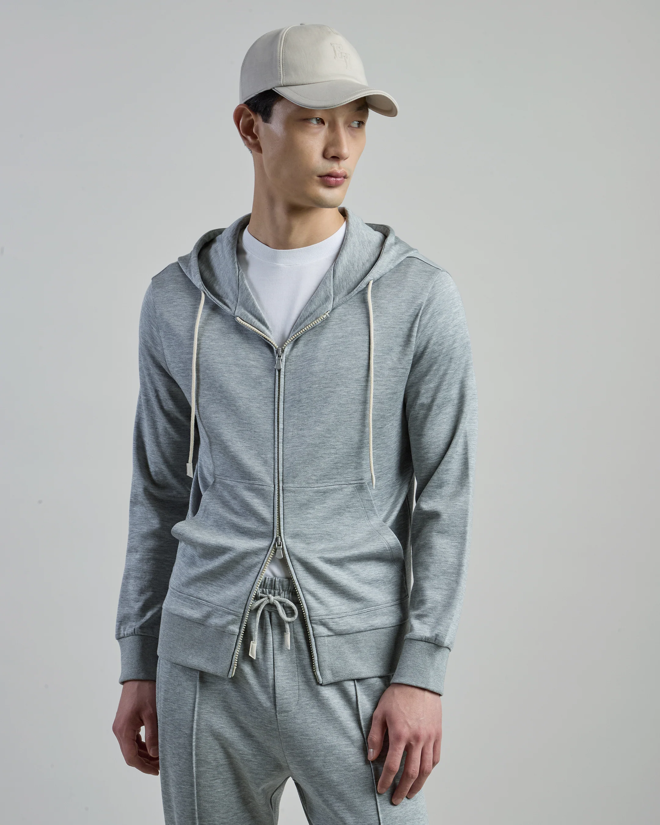 Felpa Uomo Full Zip in Pregiata Seta e Cotone con Cappuccio