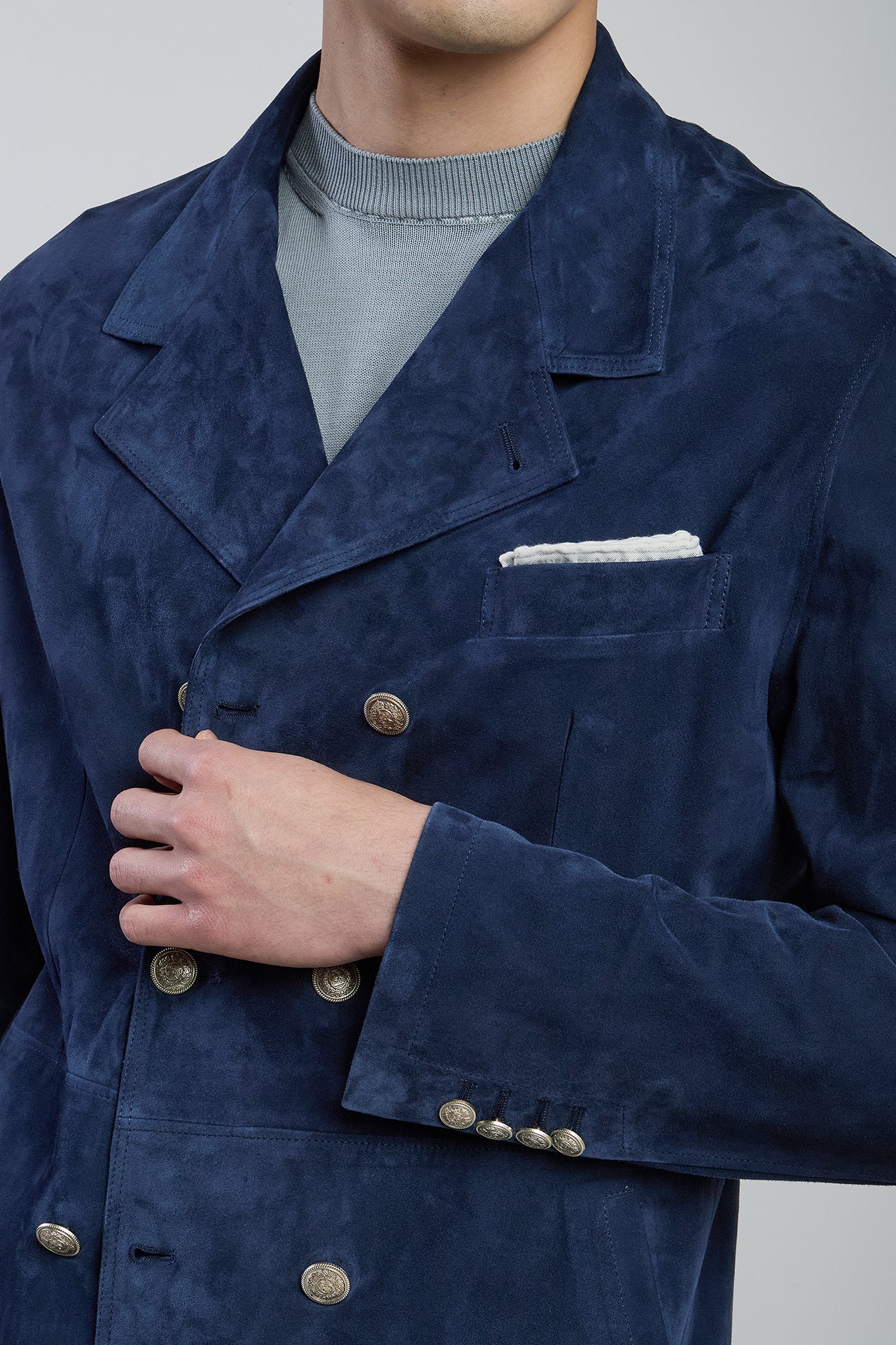 Giacca Doppiopetto in Suede Nappizzato da Uomo - Image 3