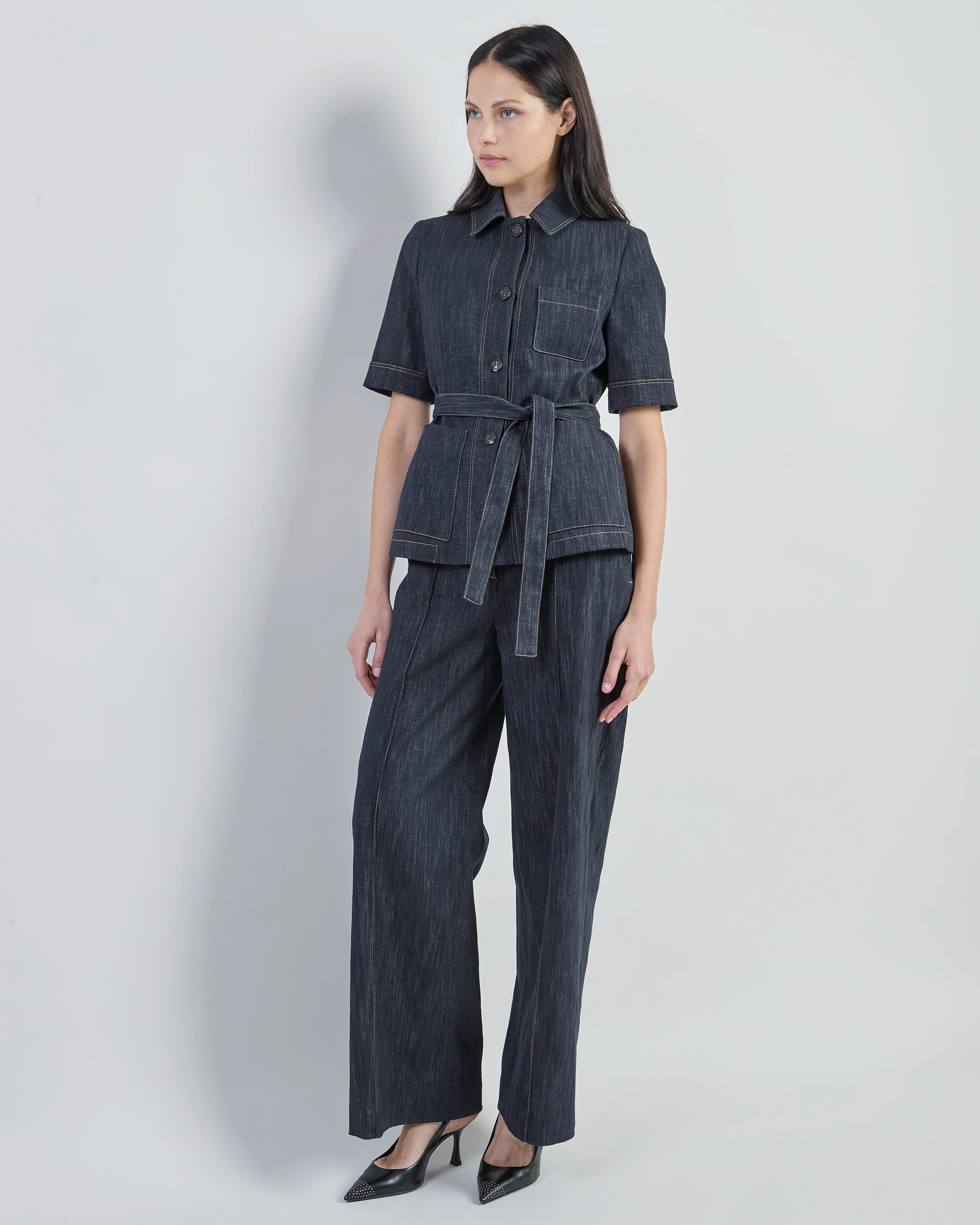 Giacca Monopetto in Cotone Jacquard con Cintura - Image 4