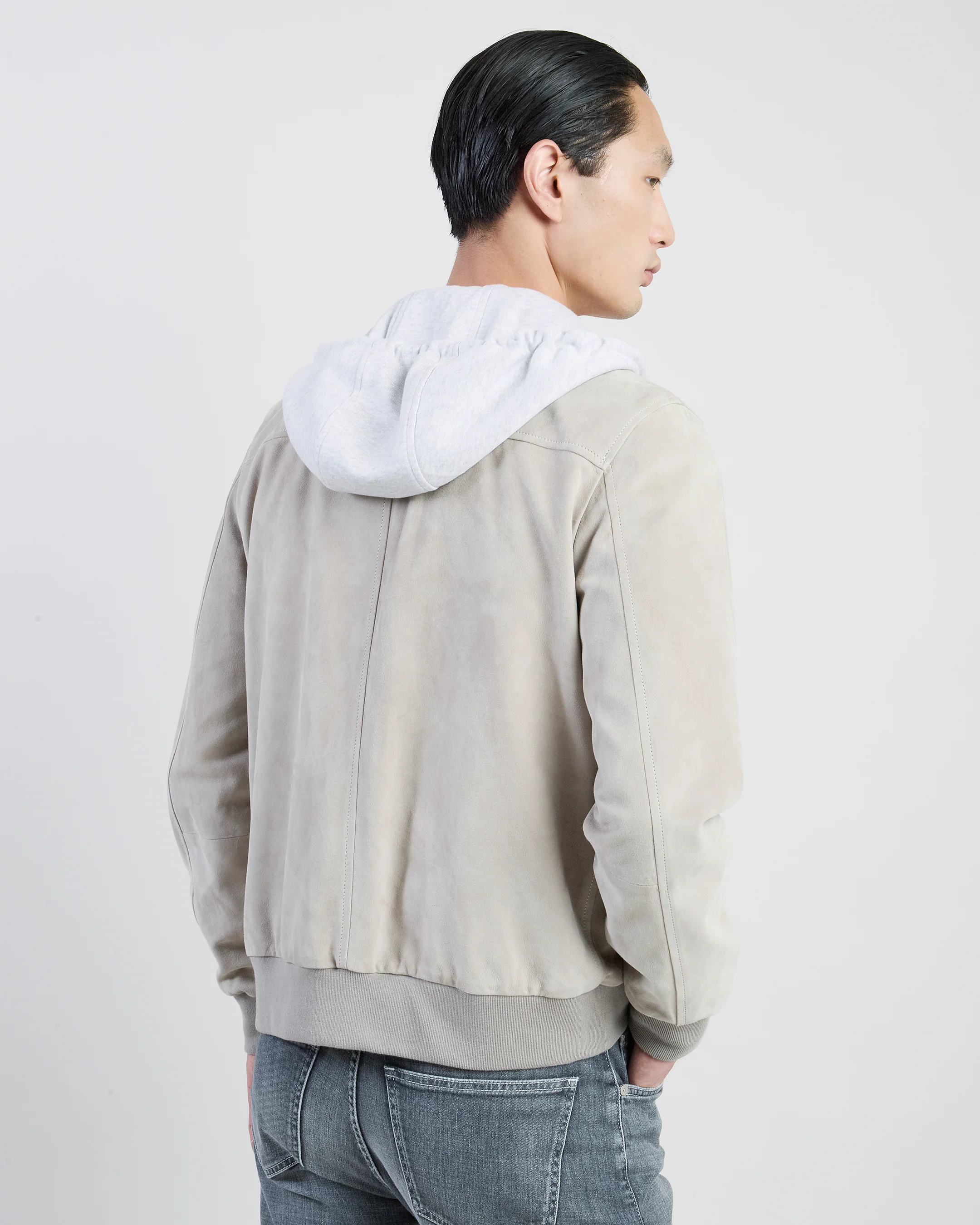 Giubbino Bomber in Suede e Jersey con Cappuccio - Image 2