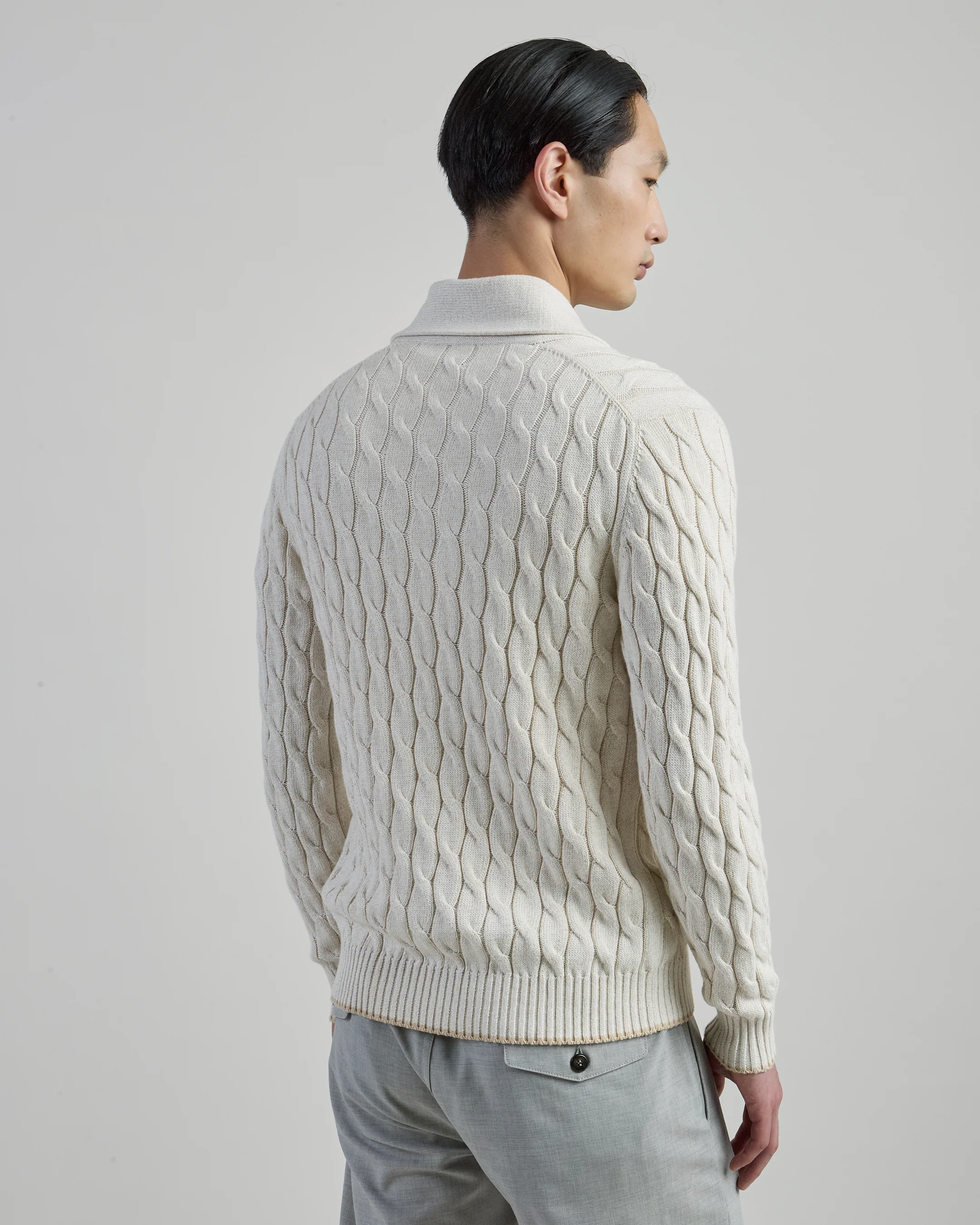 Cardigan Uomo Collo Scialle in Cotone e Lino Treccia - Image 3
