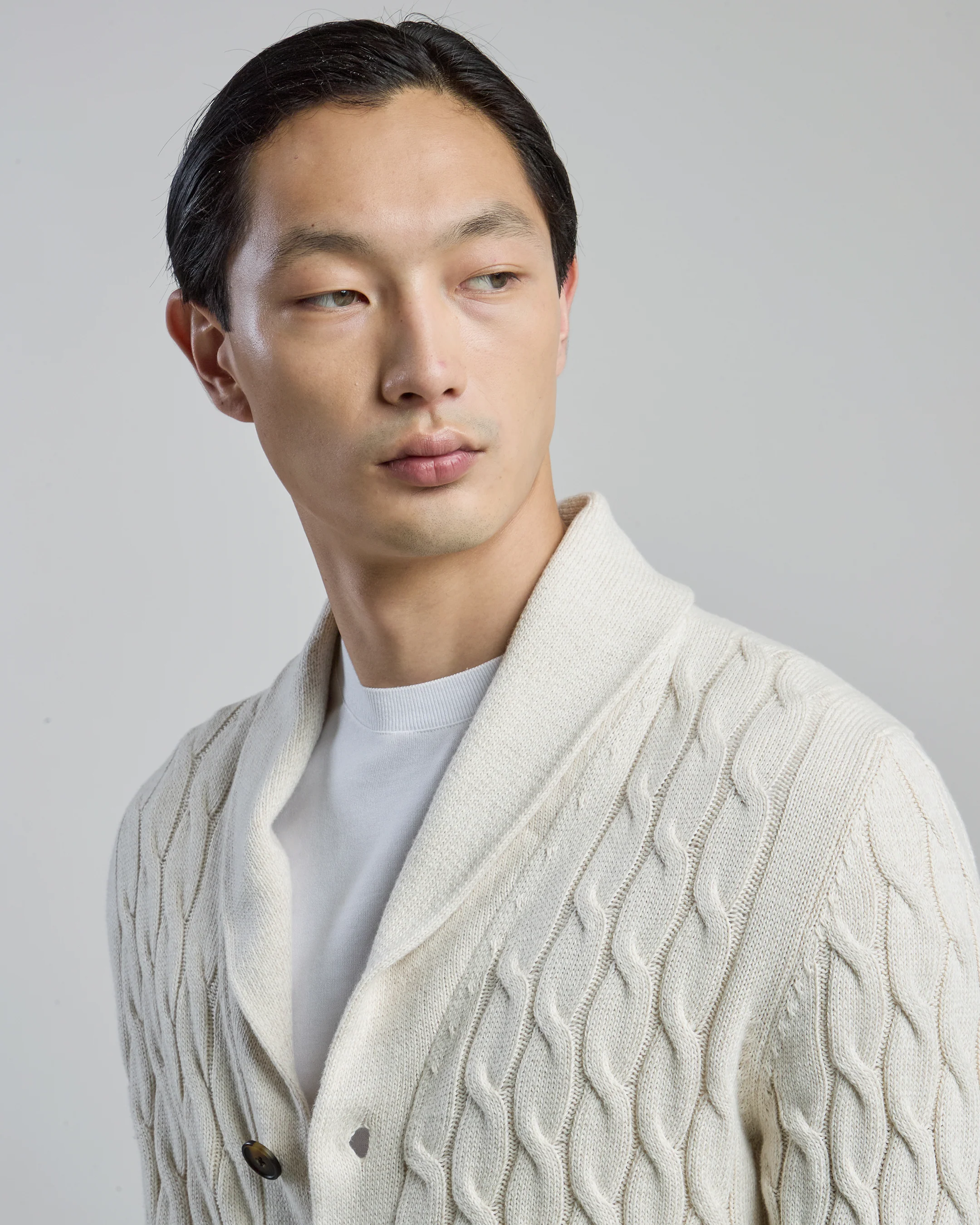 Cardigan Uomo Collo Scialle in Cotone e Lino Treccia - Image 4