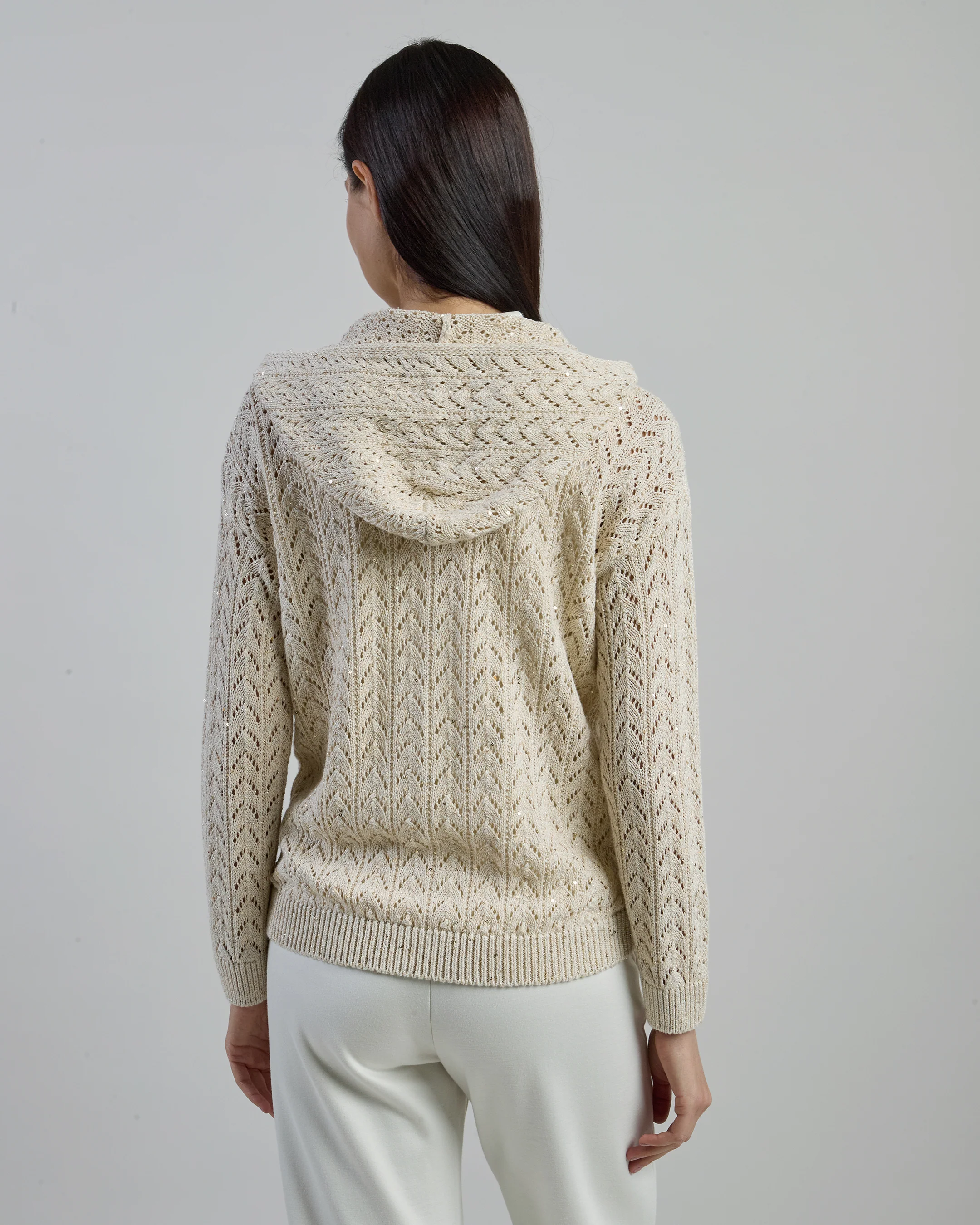 Maglia Full Zip in Cotone e Lino con Cappuccio - Image 2