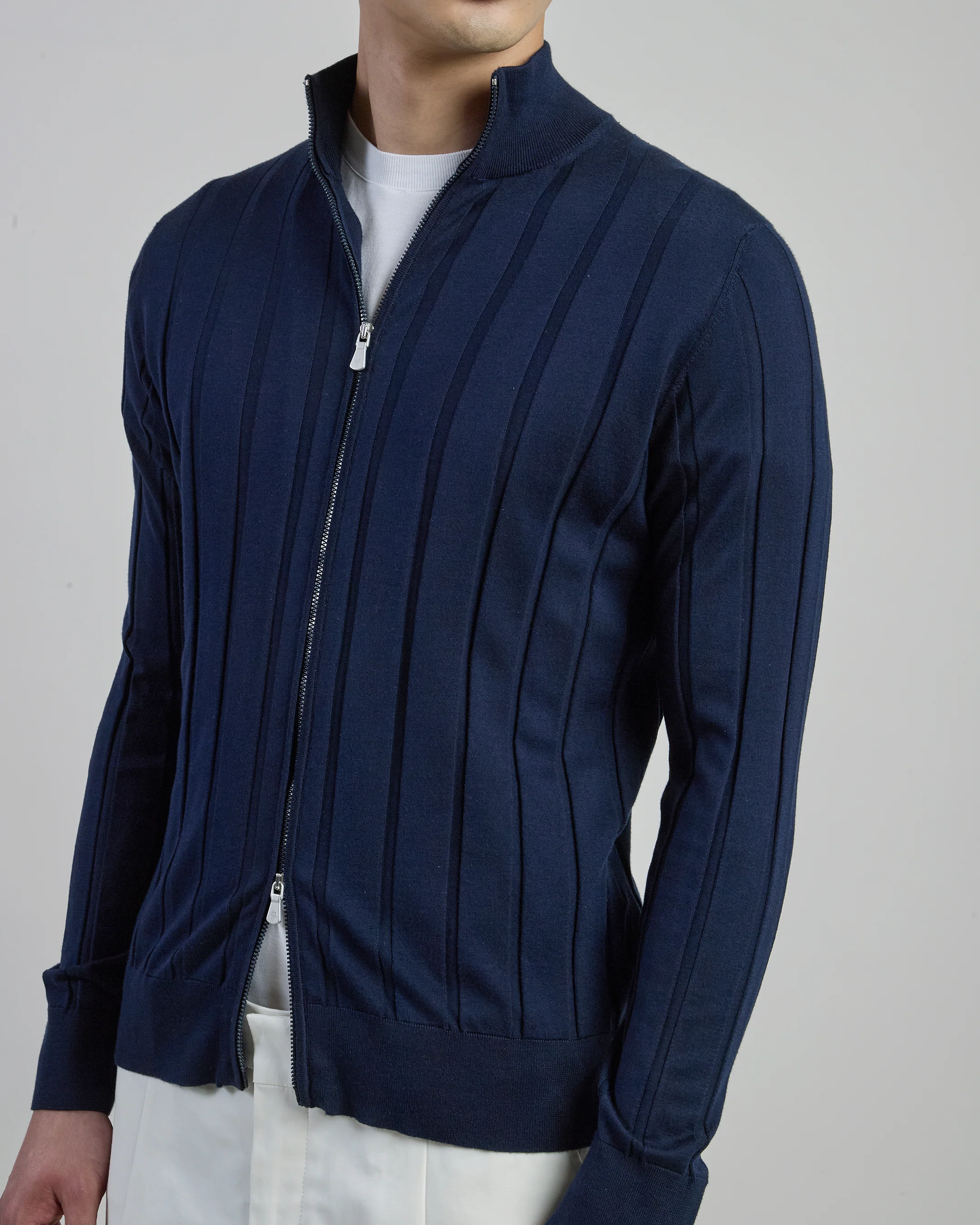 Maglia Full Zip in Pregiato Cotone Seta e Cashmere - Image 3