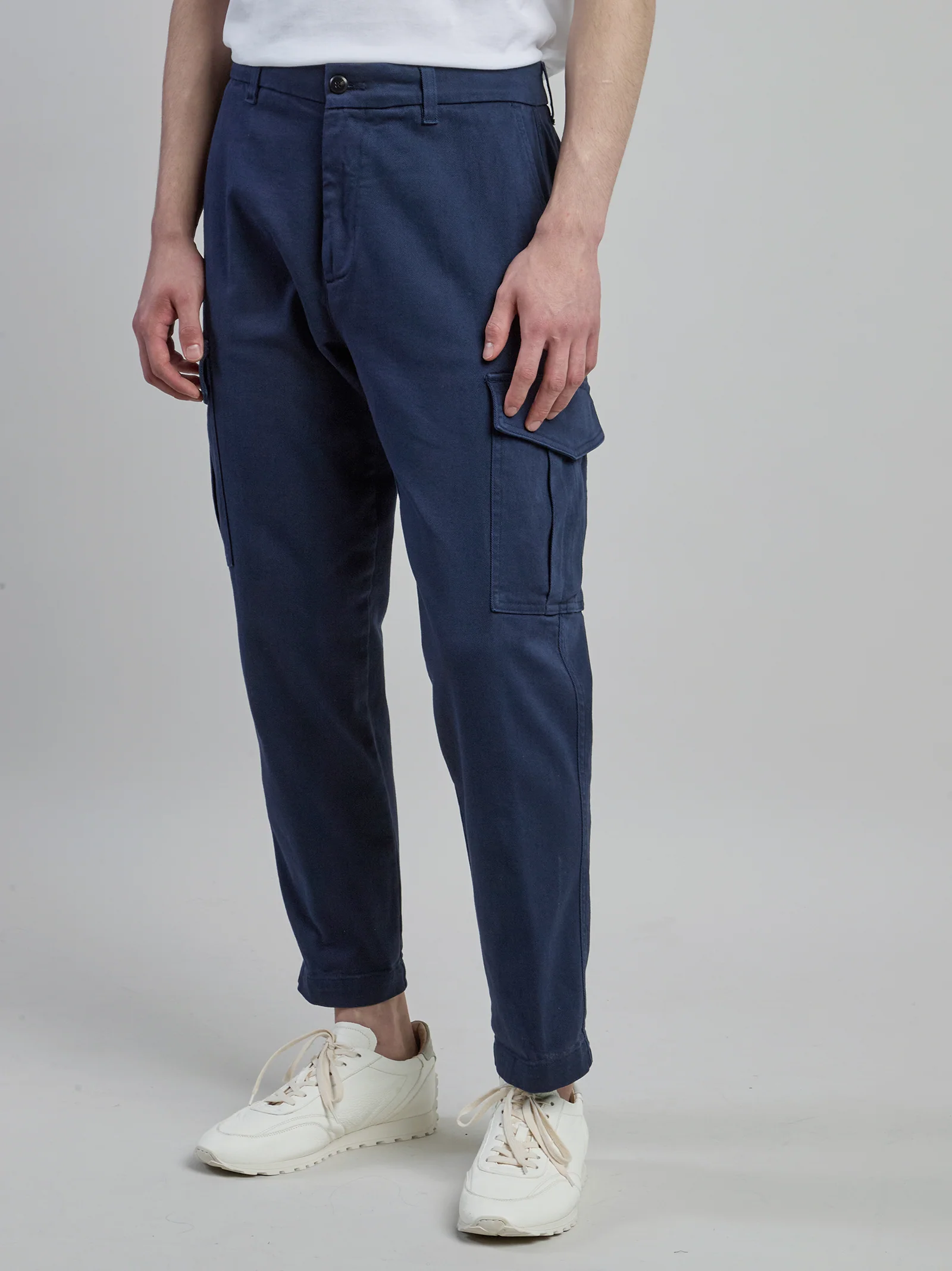 Pantalone Cargo in Cotone Elasticizzato Tinto in Capo