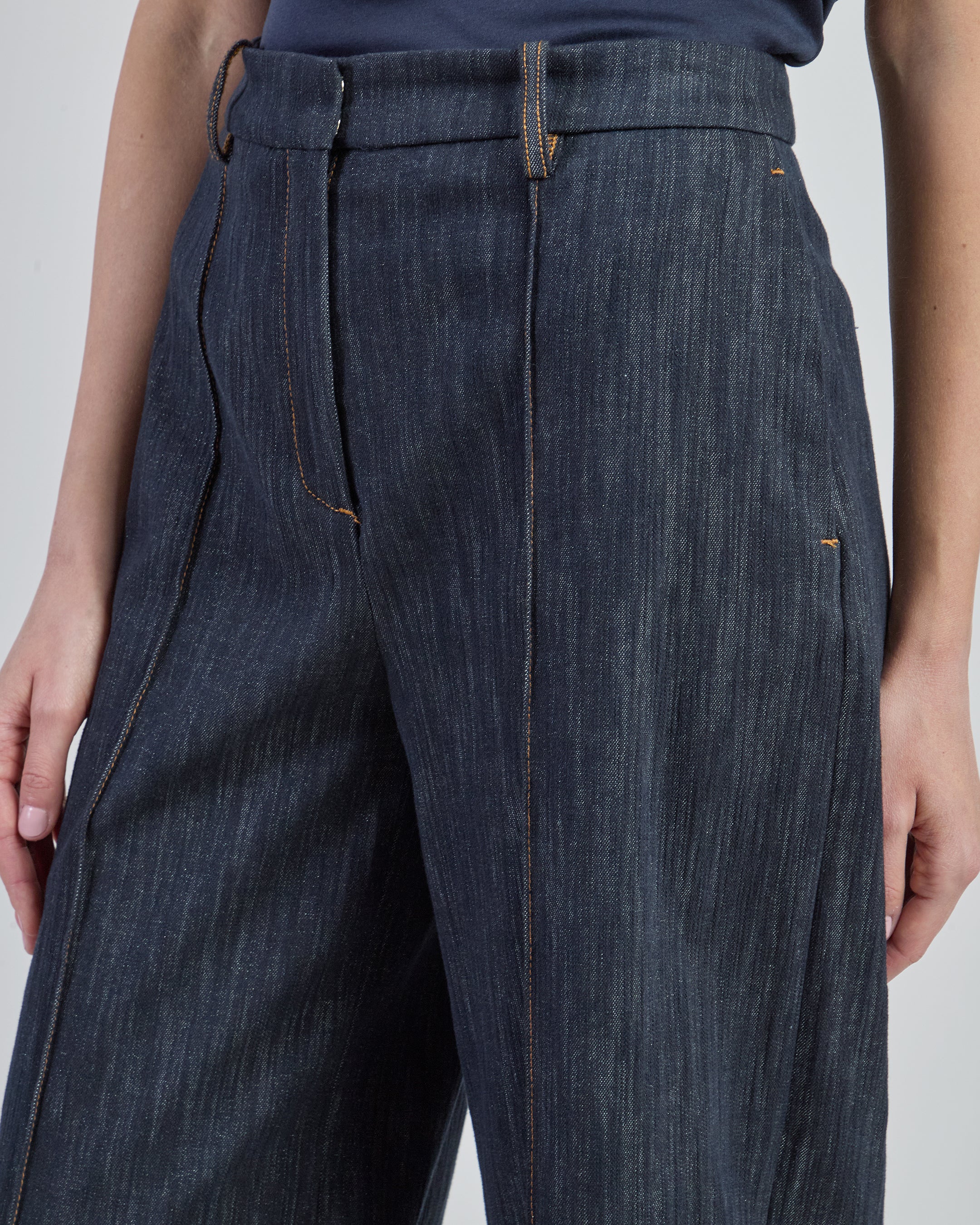 Pantalone a Zampa in Cotone Effetto Denim con Lurex - Image 3