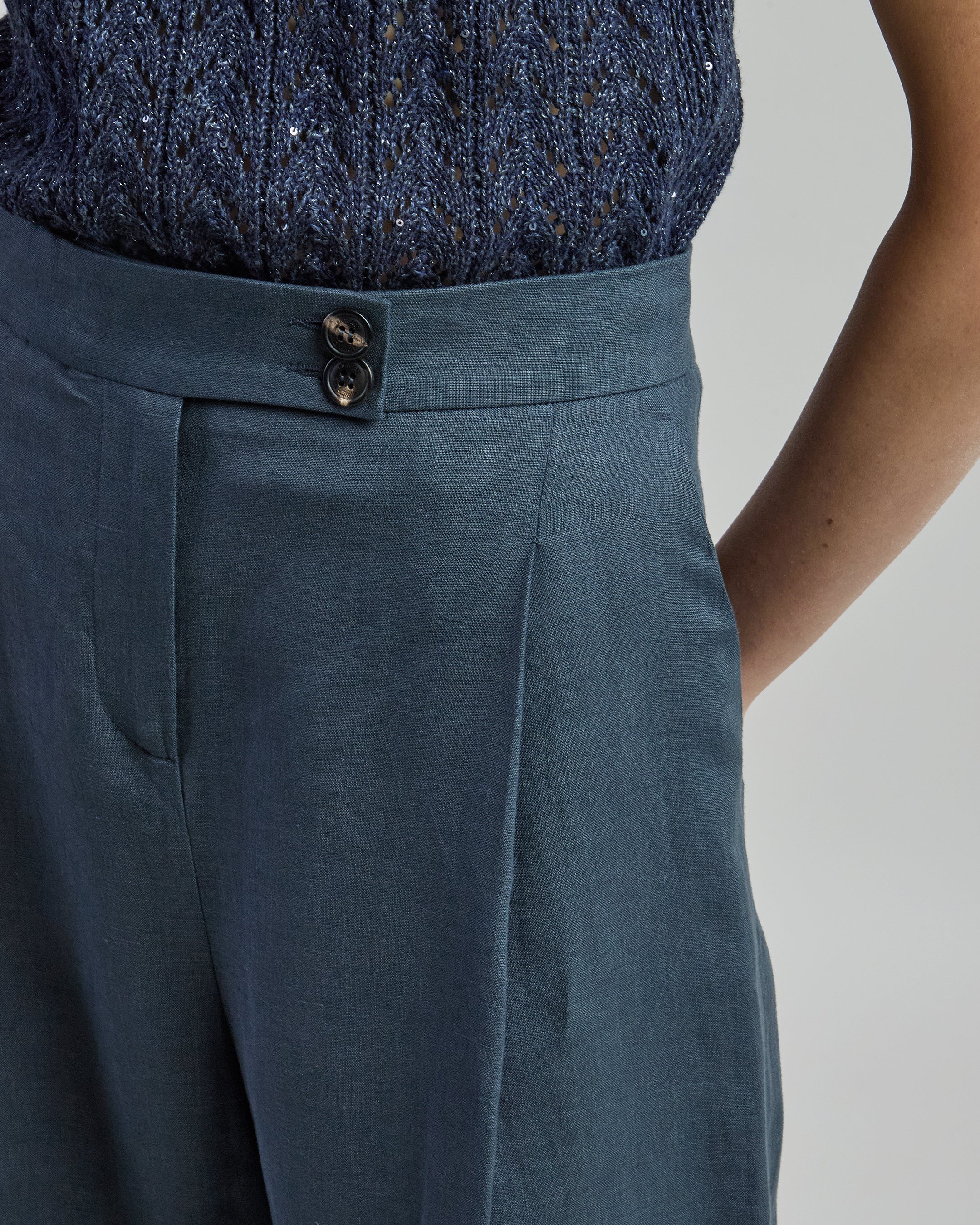 Pantalone in Lino a Vita Alta Sartoriale per Donna - Image 3