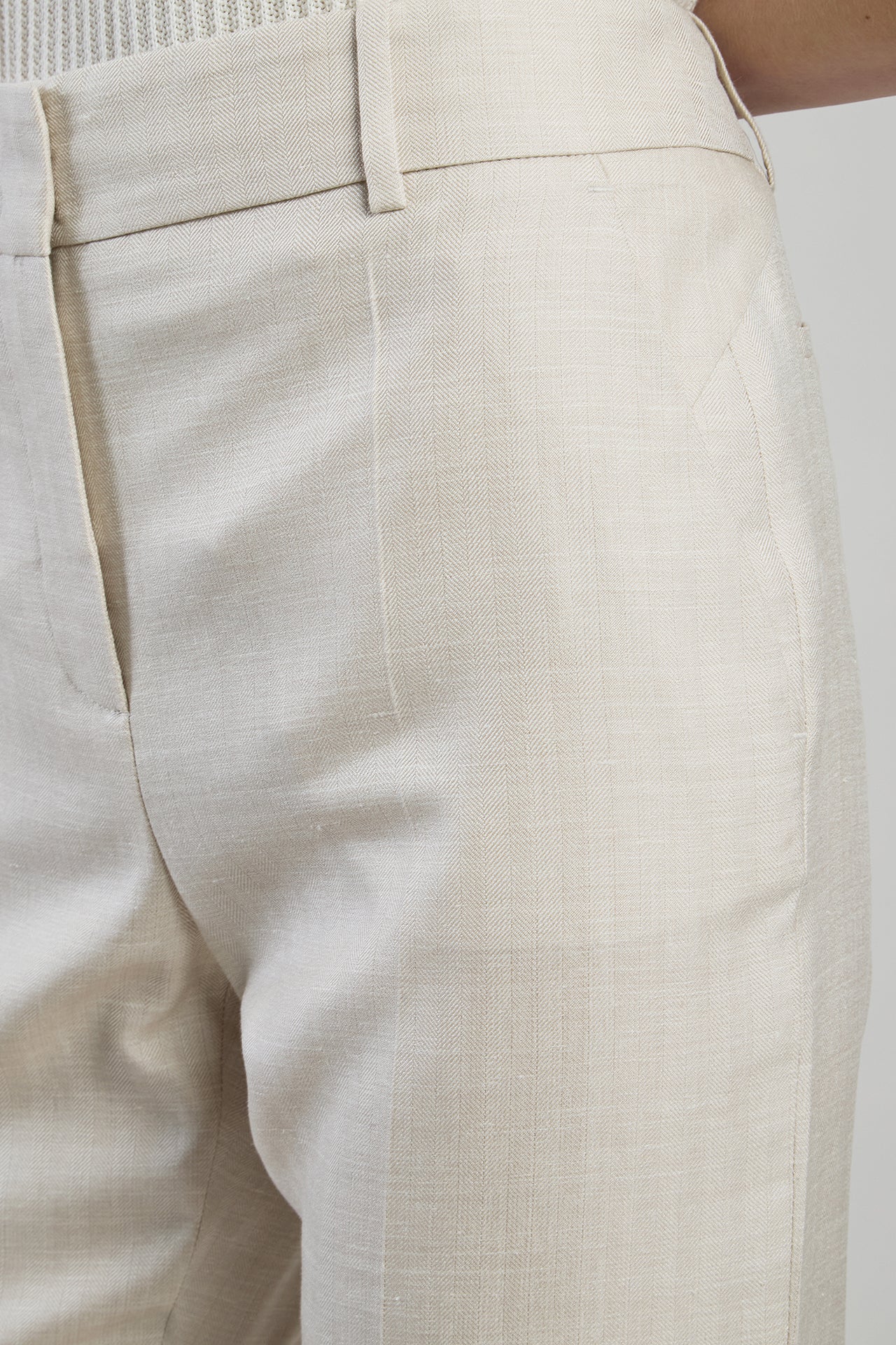 Pantaloni Slim Donna Lana Seta Lino Micro Spina - Image 3