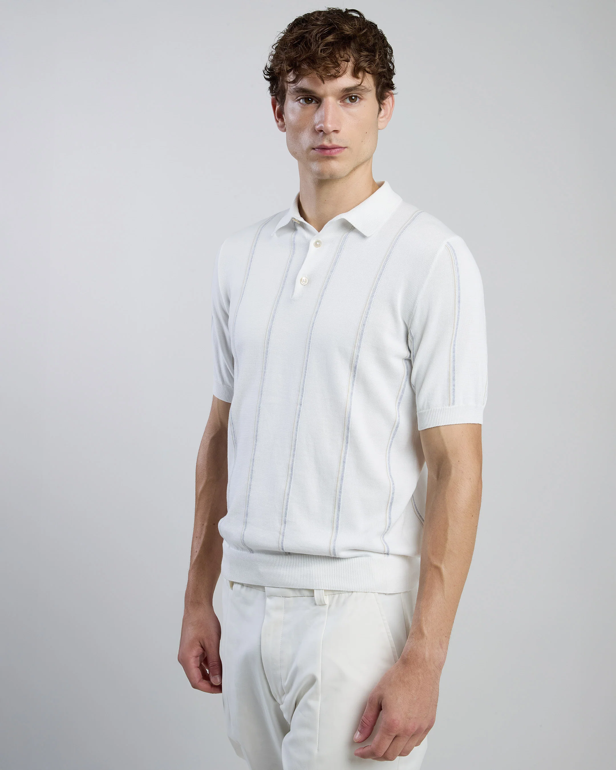 Polo in Maglia di Cotone Sea Island Gessata da Uomo