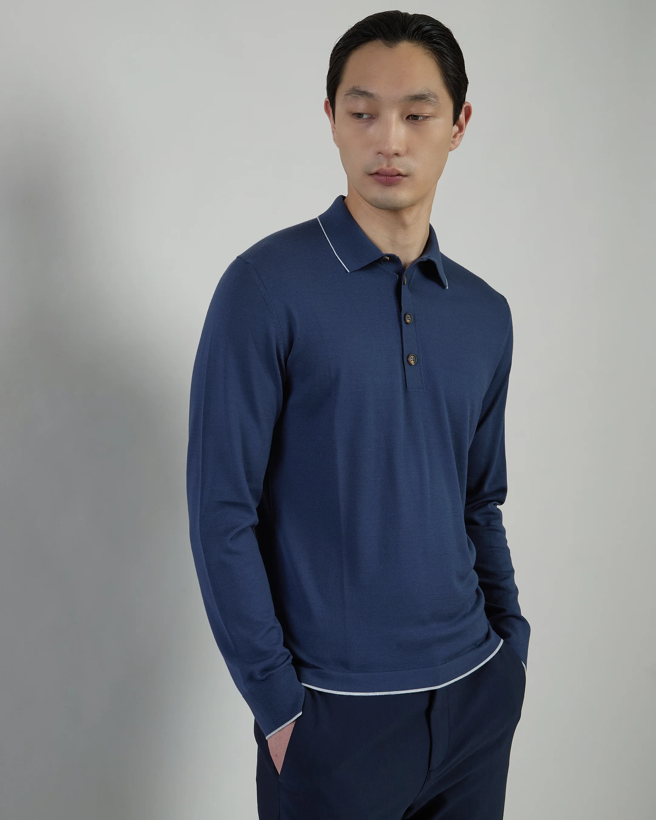 Polo in Maglia Lana Merino 14 Micron a Manica Lunga