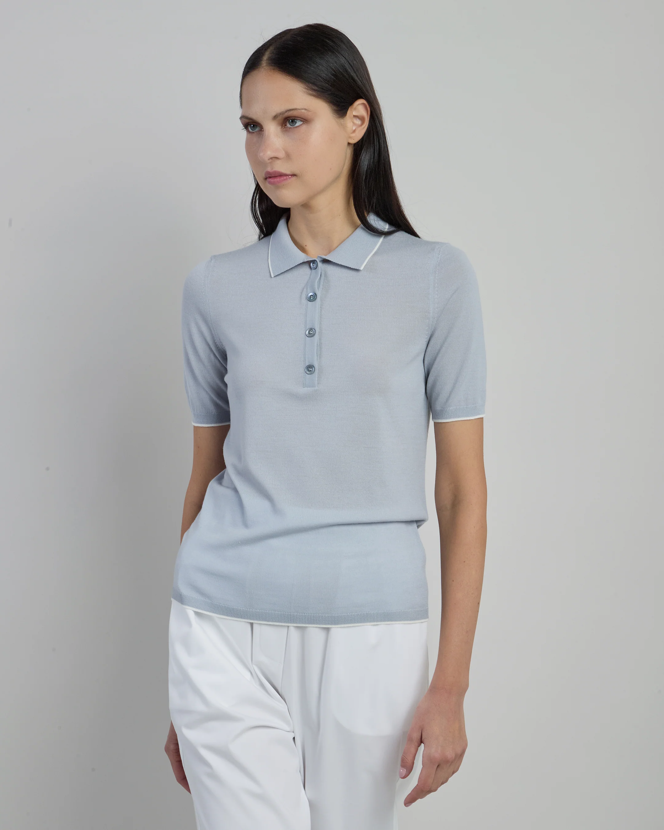 Polo in Maglia Lana 14 Micron Slim Fit con Contrasto