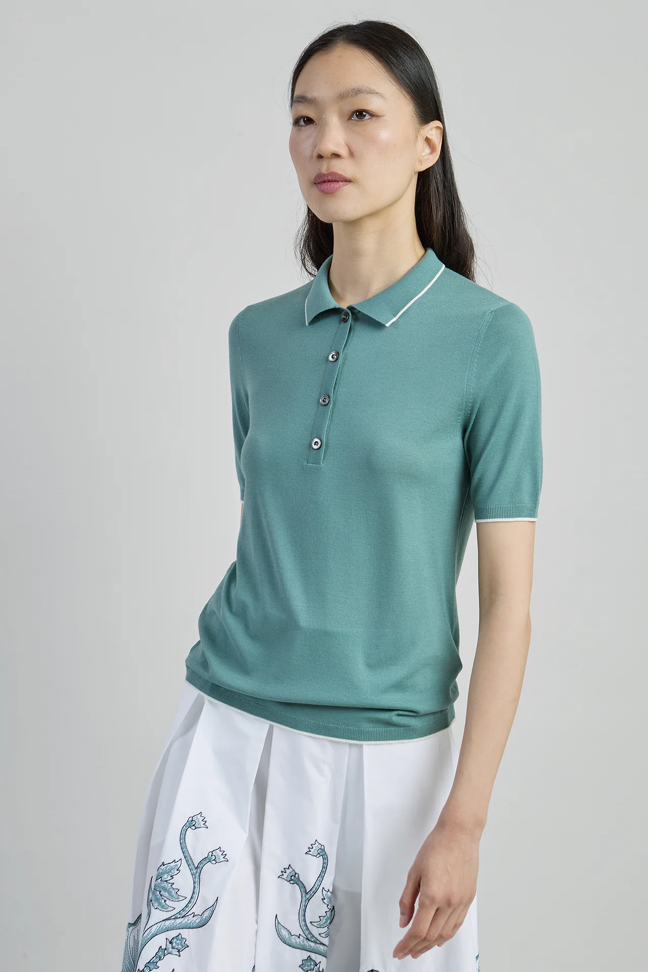 Polo in Maglia Lana 14 Micron Slim Fit con Contrasto - Image 4