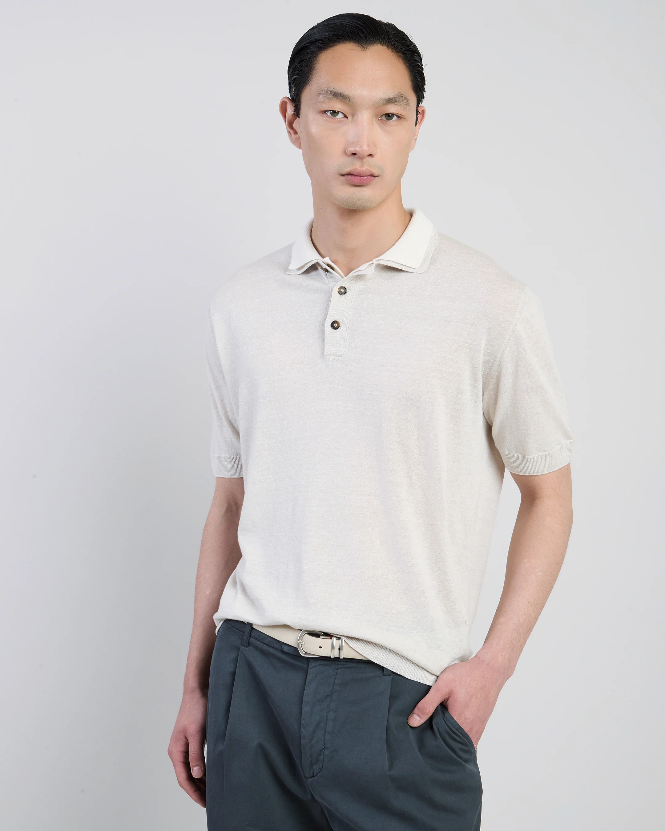 Polo in Maglia di Lino e Cashmere da Uomo