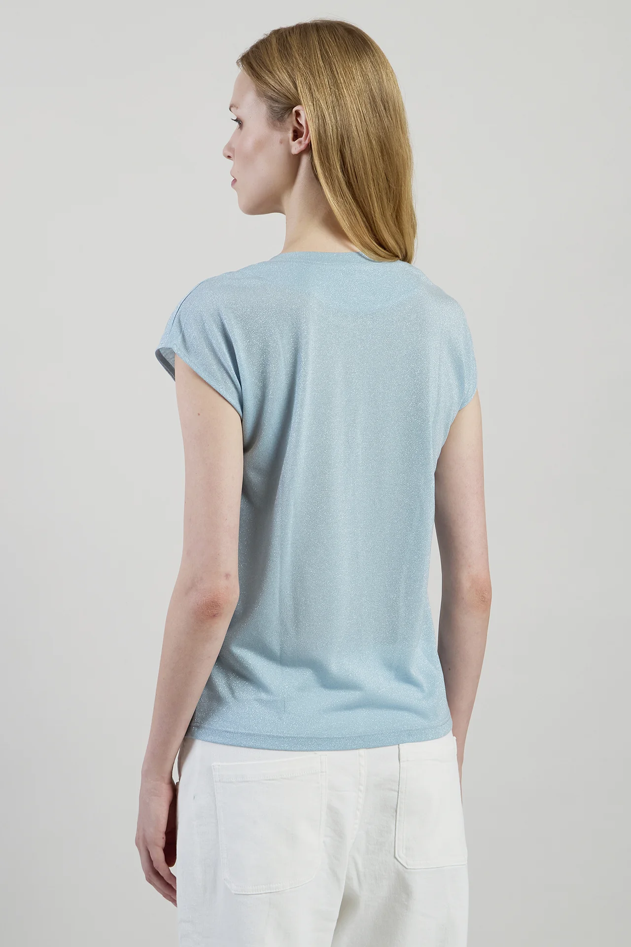 T-shirt Girocollo Smanicata in Jersey Metallizzato - Image 2